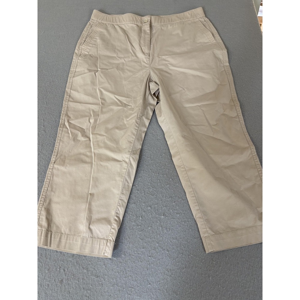 Chicos Pants Womens 15 Beige Khaki Wide Leg Casual Cropped Stretch Pockets‎